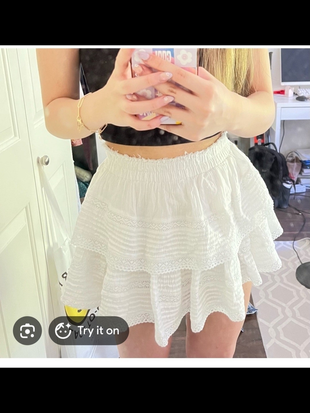 Aerie Rock N Ruffle White Tiered Mini Skirt Boho Summer Size Small